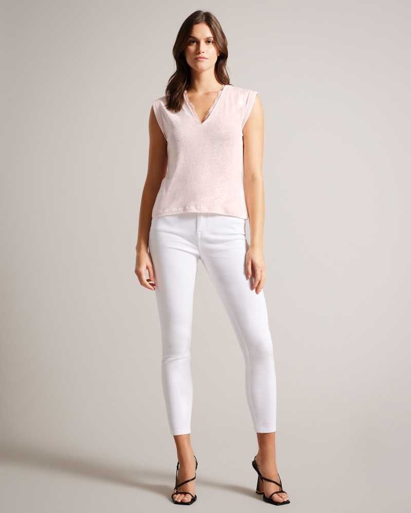 Light Nude Ted Baker Effiy V-Neck Vest With Lace Neckline | US0001067