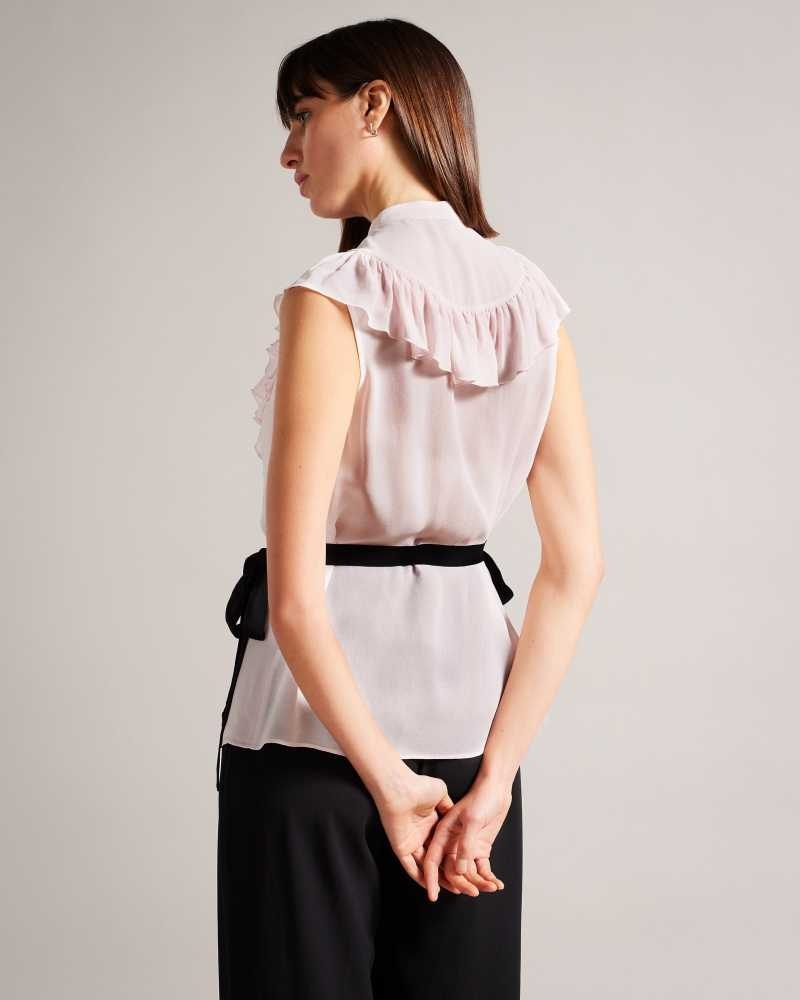 Light Nude Ted Baker Evalie Sleeveless Frilled Top | US0001054