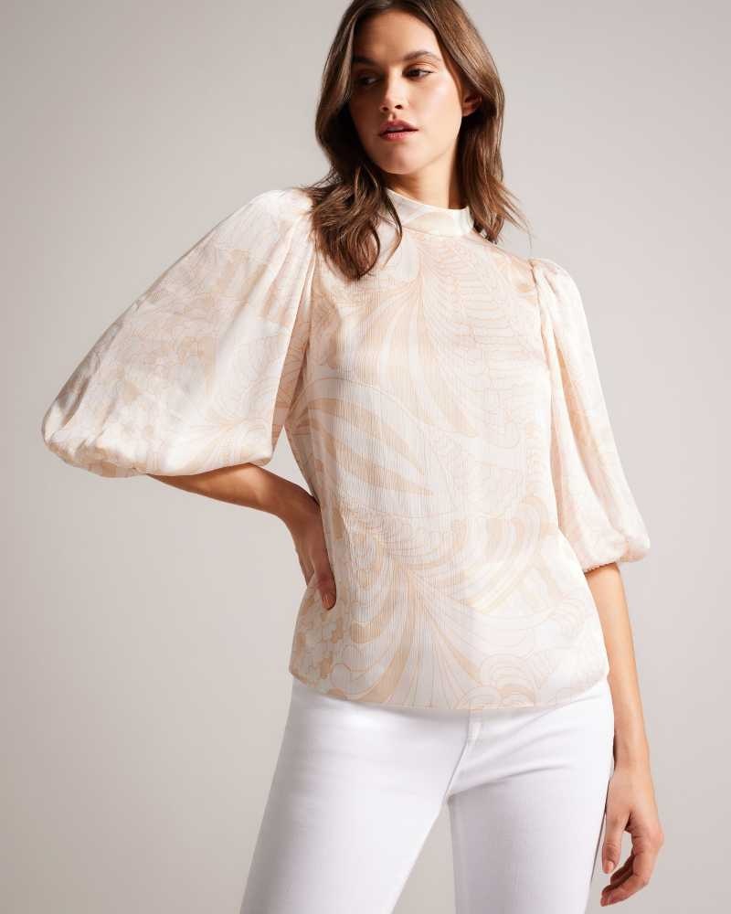 Light Nude Ted Baker Imelah Paisley Top With Balloon Sleeve | US0000994