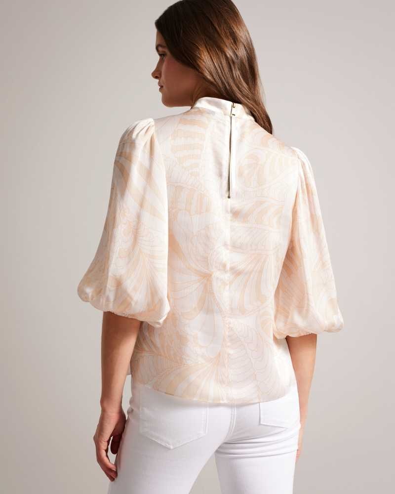 Light Nude Ted Baker Imelah Paisley Top With Balloon Sleeve | US0000994