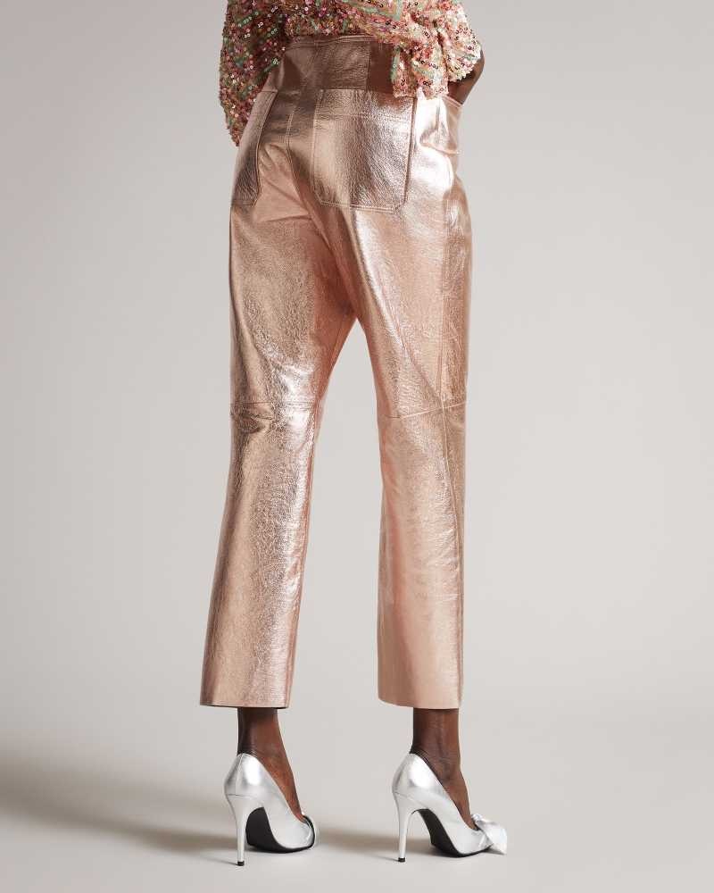 Light Pink Ted Baker Ailsaa Metallic Leather Trousers | US0001148