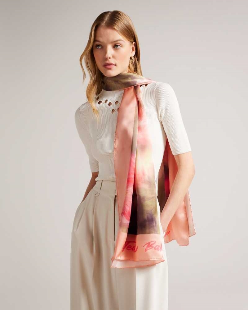 Light Pink Ted Baker Bettiio Blurred Floral Long Silk Scarf | US0001900