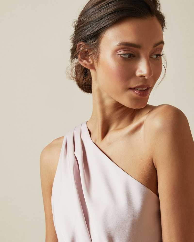 Light Pink Ted Baker Gabie One Shoulder Drape Midi Dresses | US0000014