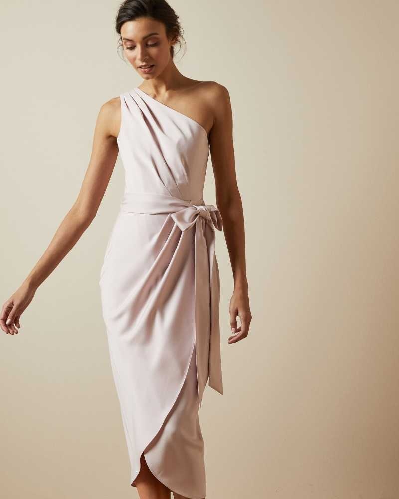 Light Pink Ted Baker Gabie One Shoulder Drape Midi Dresses | US0000014