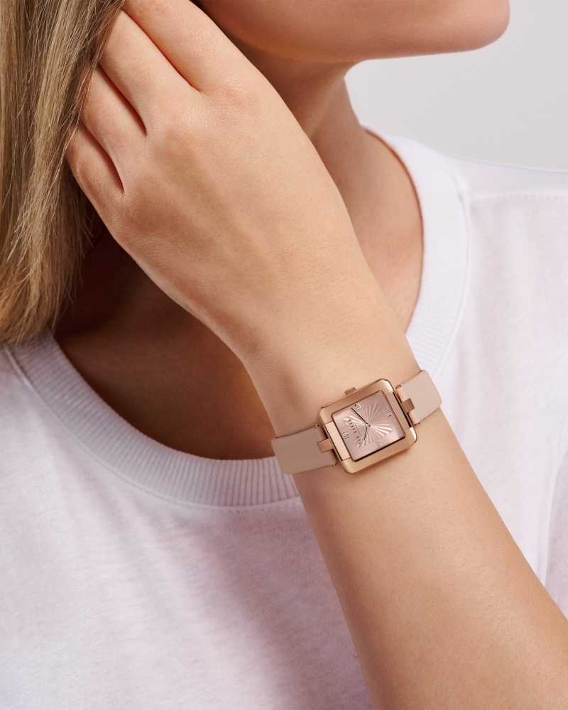 Light Pink Ted Baker Ivelisa Square Watch With Vegan Leather Strap | US0002037