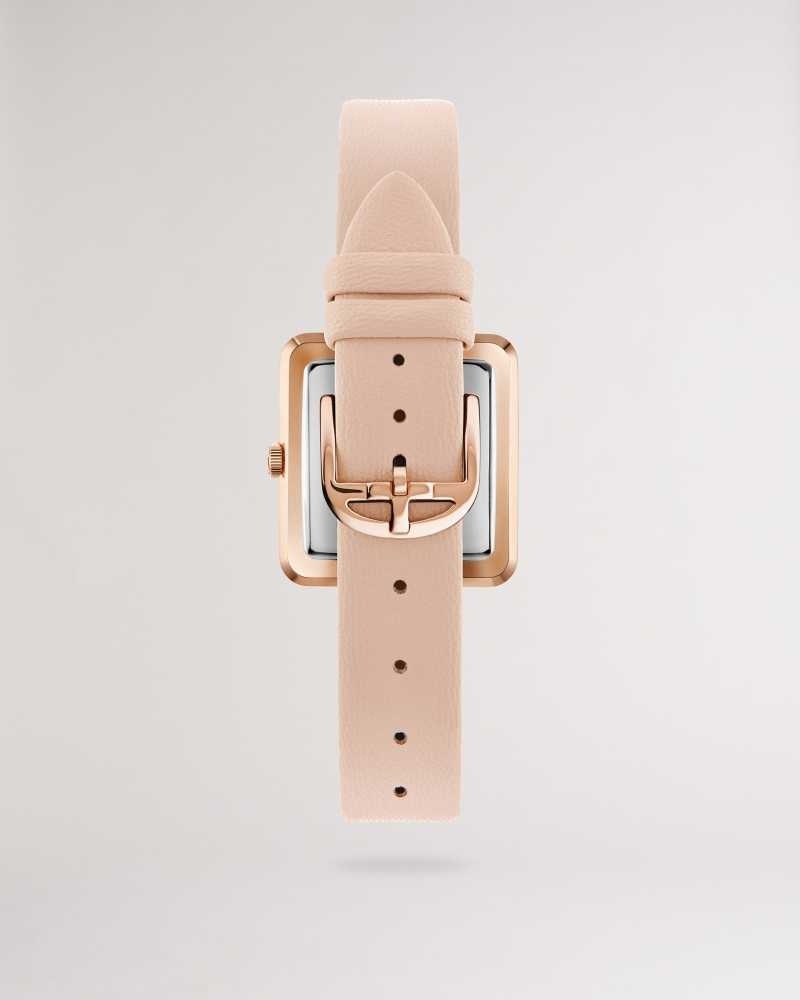 Light Pink Ted Baker Ivelisa Square Watch With Vegan Leather Strap | US0002037