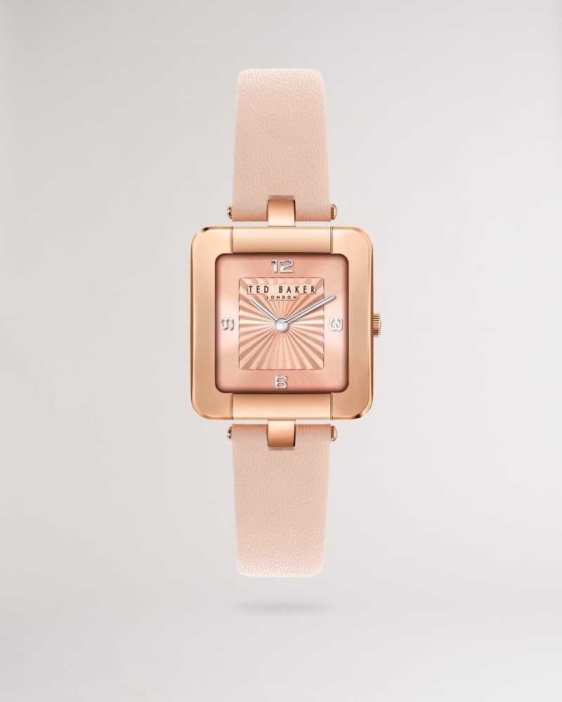 Light Pink Ted Baker Ivelisa Square Watch With Vegan Leather Strap | US0002037