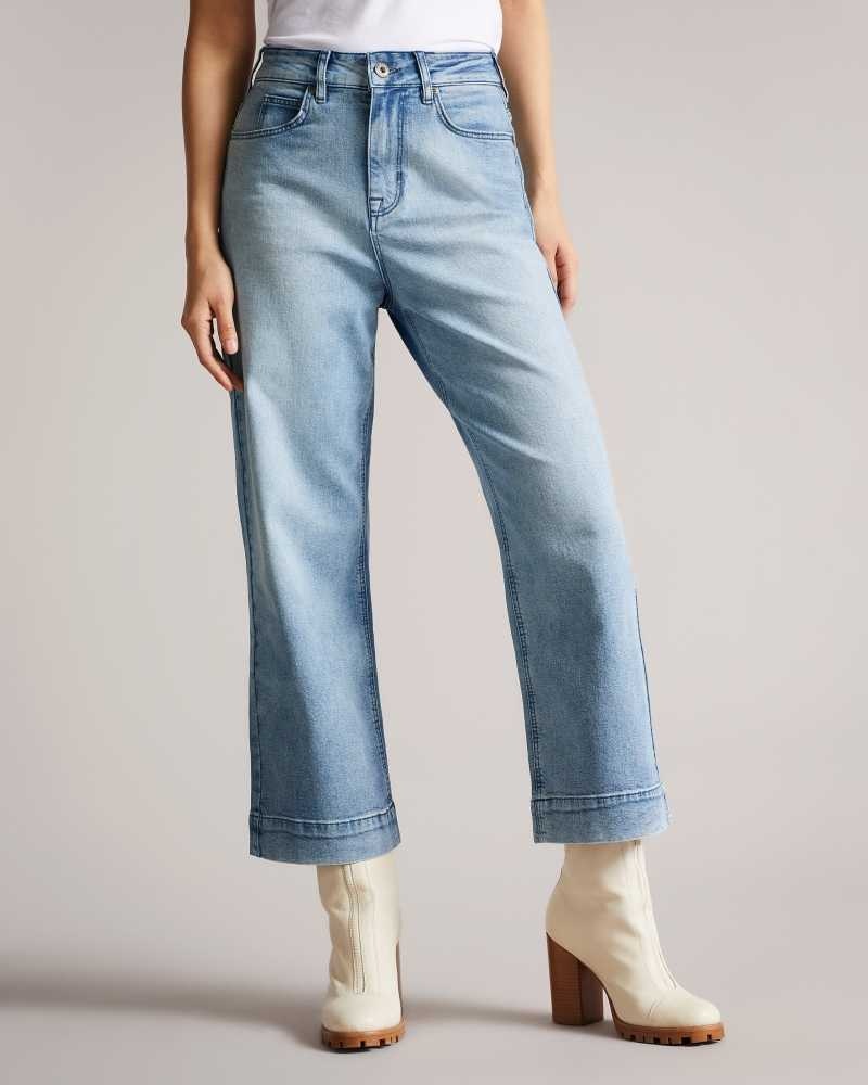 Light Wash Ted Baker Roseum Wide Leg Cropped Denim Jeans | US0000300