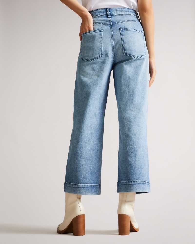 Light Wash Ted Baker Roseum Wide Leg Cropped Denim Jeans | US0000300