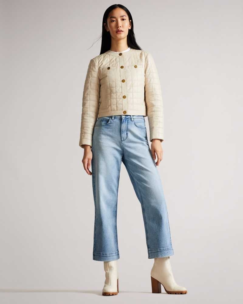 Light Wash Ted Baker Roseum Wide Leg Cropped Denim Jeans | US0000300