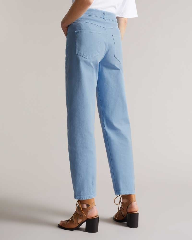 Light Wash Ted Baker Zandin Barrel Leg Jeans With Front Yoke and Pleat Detail | US0000306