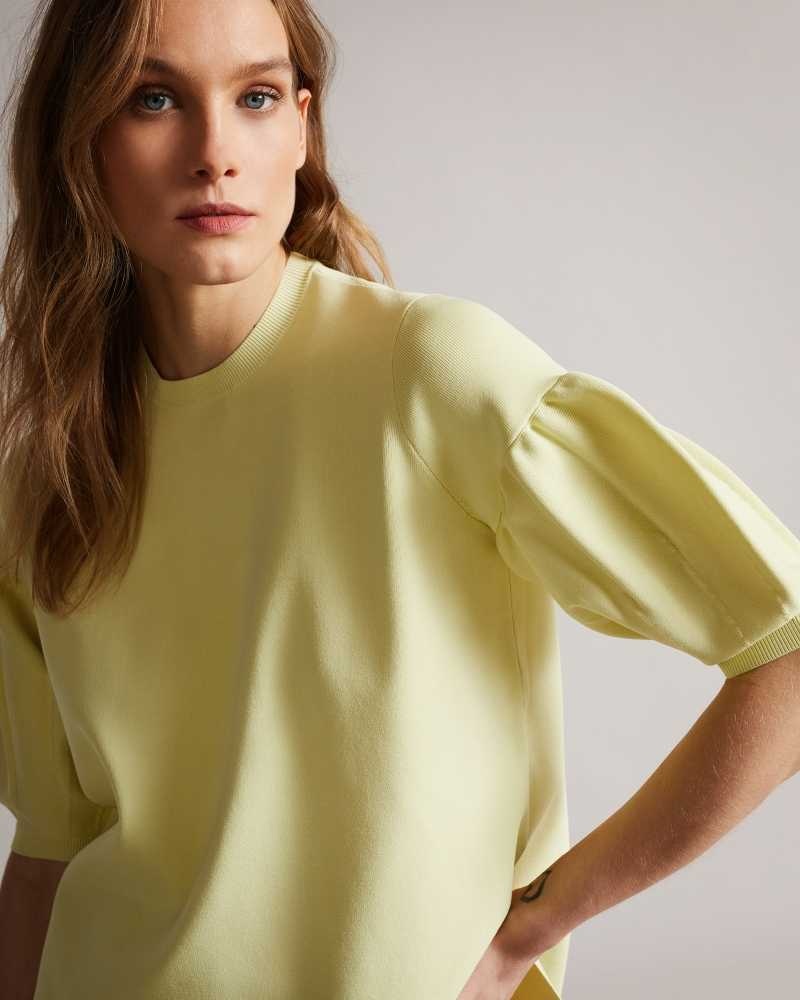 Light Yellow Ted Baker Capria Full Needle Puff Sleeve Knit Top | US0000987