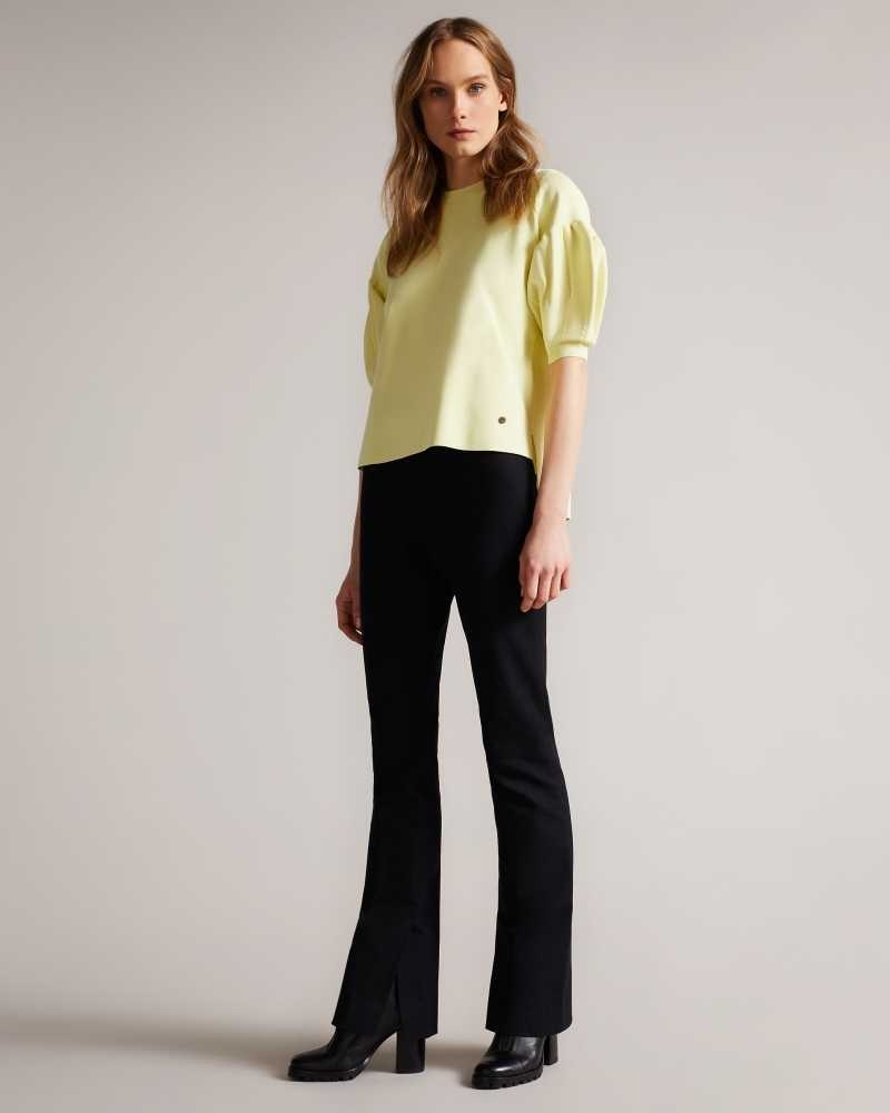 Light Yellow Ted Baker Capria Full Needle Puff Sleeve Knit Top | US0000987