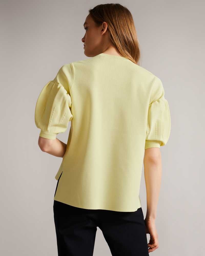 Light Yellow Ted Baker Capria Full Needle Puff Sleeve Knit Top | US0000987