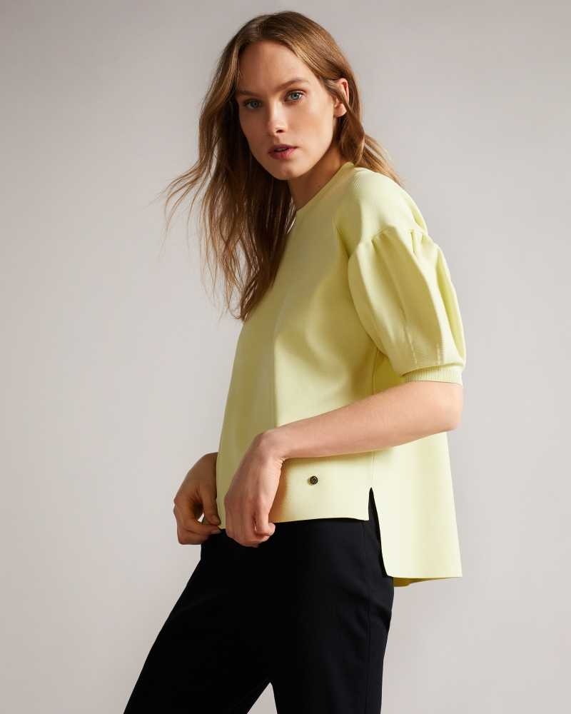 Light Yellow Ted Baker Capria Full Needle Puff Sleeve Knit Top | US0000987