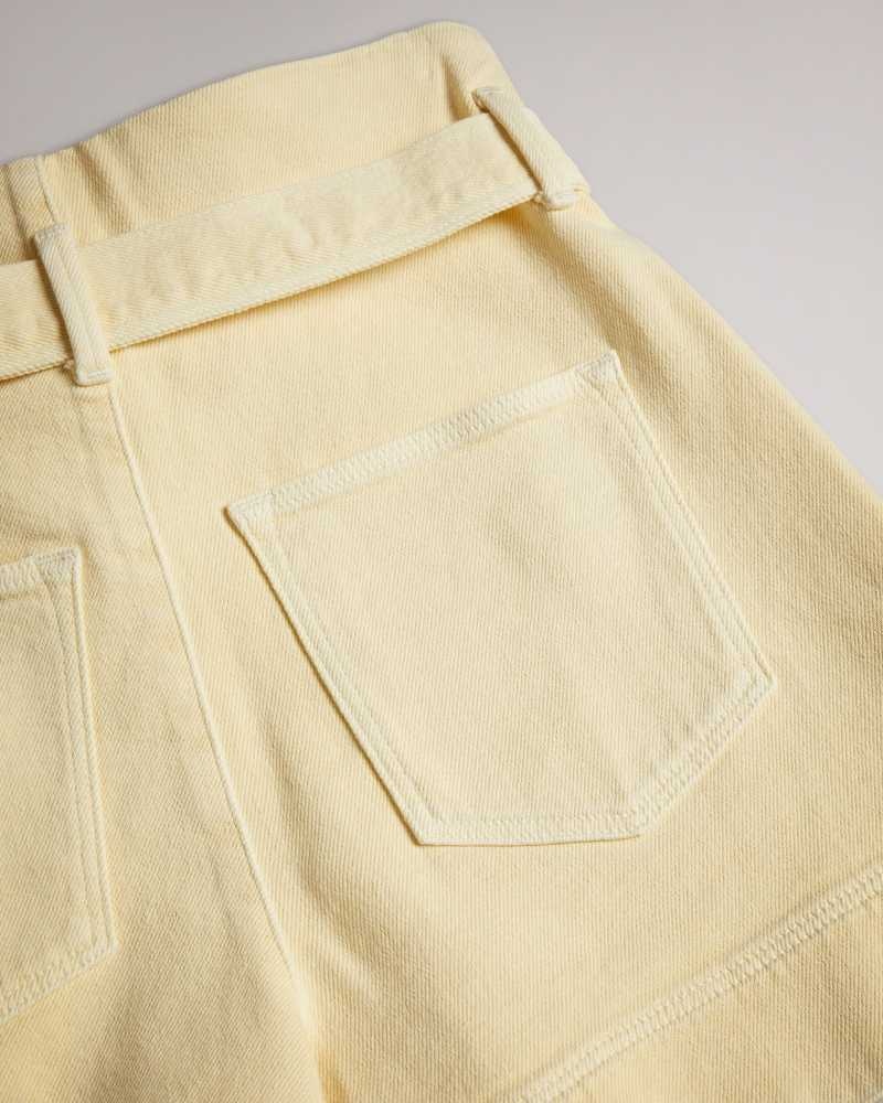 Light Yellow Ted Baker Danikii Self Tie High Waist Denim Shorts | US0000667