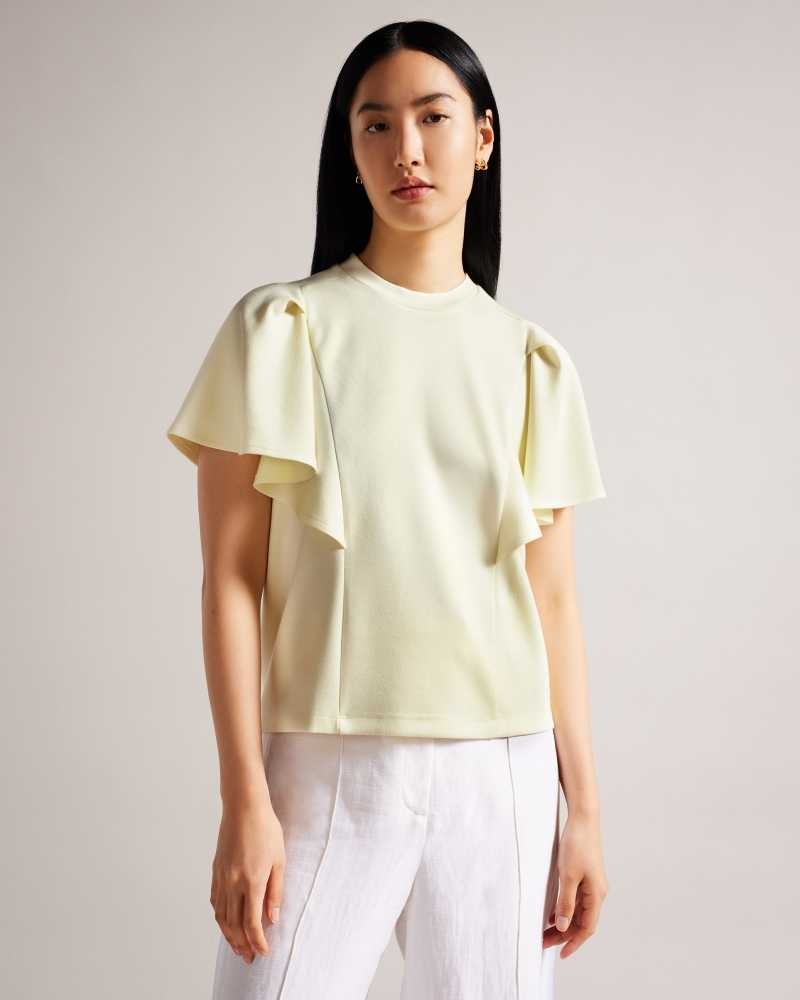 Light Yellow Ted Baker Nikilaa Boxy Ruffle Sleeve T-Shirt | US0000908