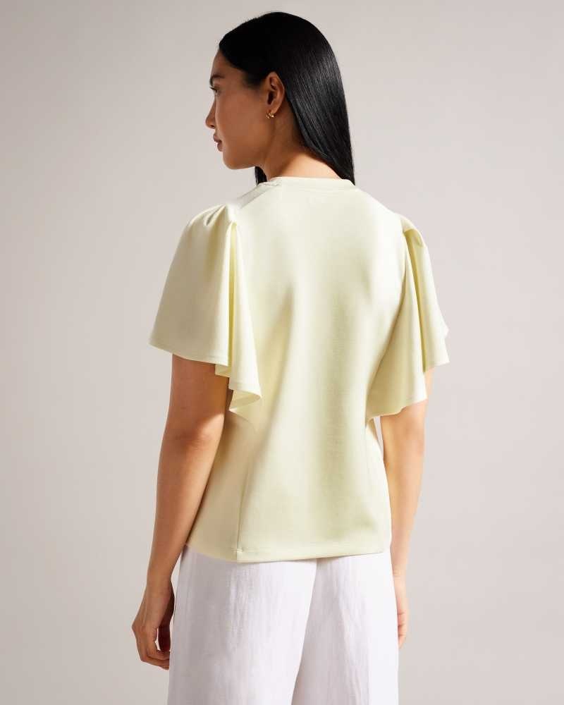 Light Yellow Ted Baker Nikilaa Boxy Ruffle Sleeve T-Shirt | US0000908