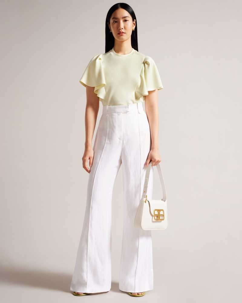 Light Yellow Ted Baker Nikilaa Boxy Ruffle Sleeve T-Shirt | US0000908