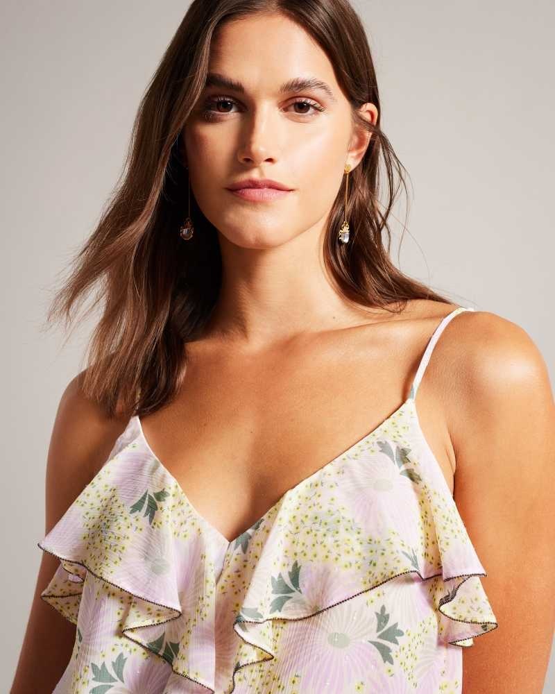 Light Yellow Ted Baker Shaunia Ruffled V Neck Daisy Cami | US0001011