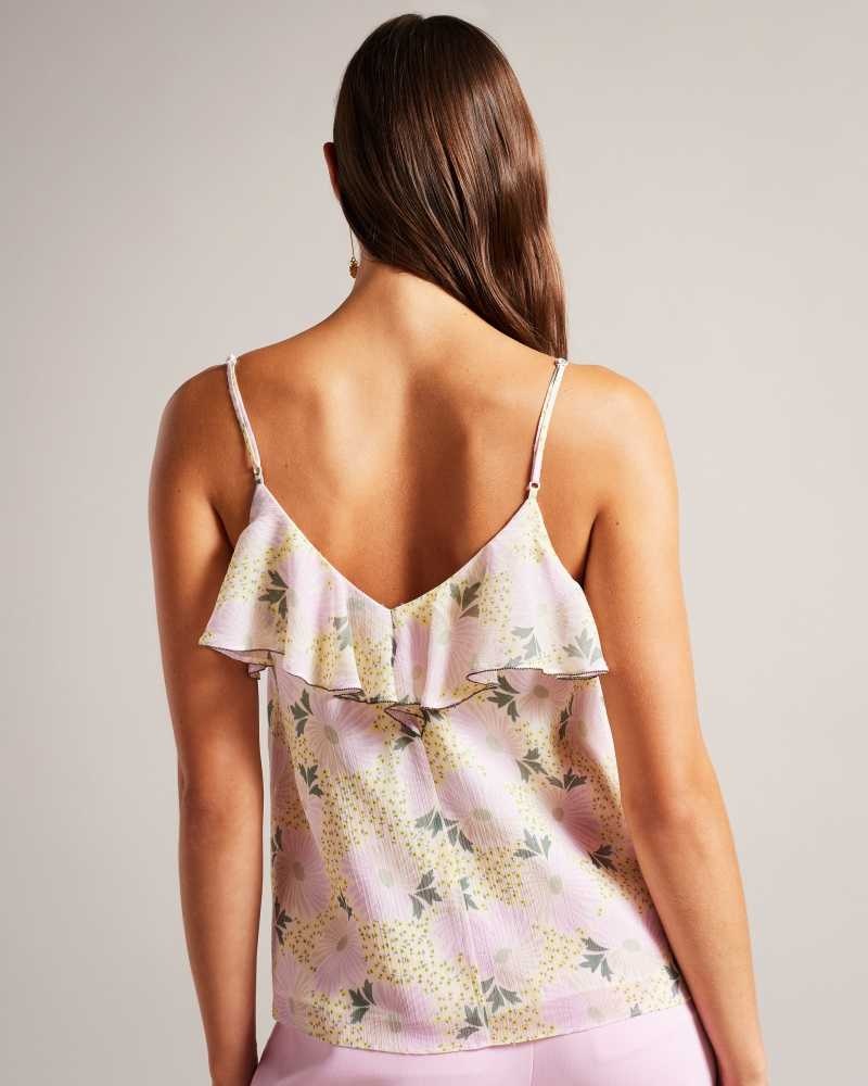 Light Yellow Ted Baker Shaunia Ruffled V Neck Daisy Cami | US0001011