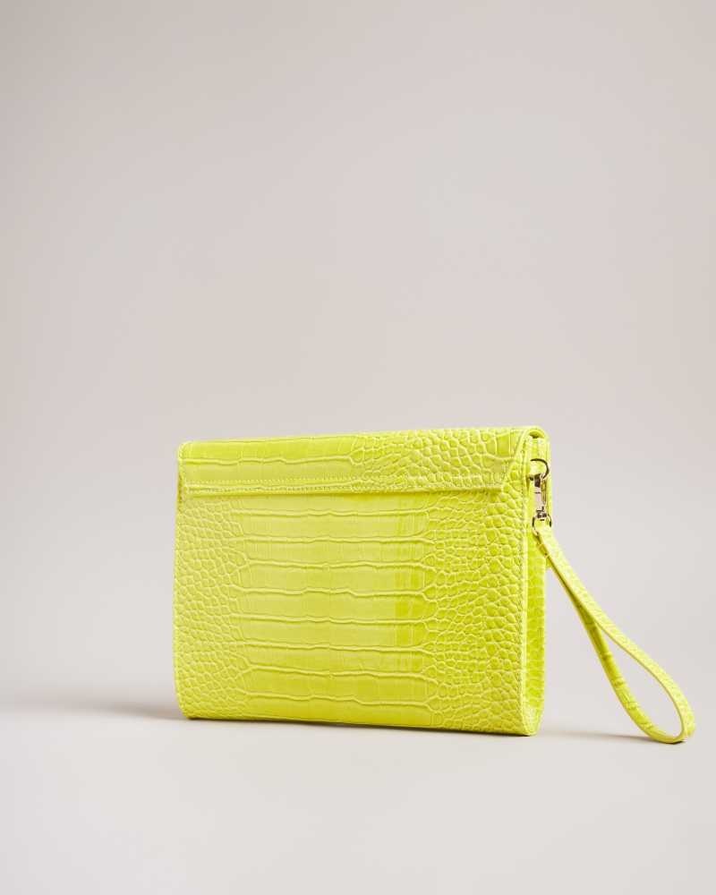 Lime Ted Baker Crocey Croc Detail Debossed Envelope Pouch | US0001264