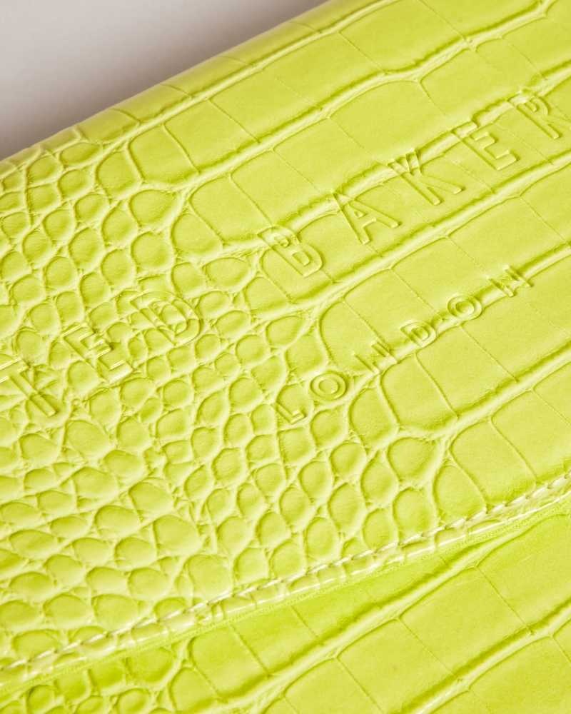 Lime Ted Baker Crocey Croc Detail Debossed Envelope Pouch | US0001264