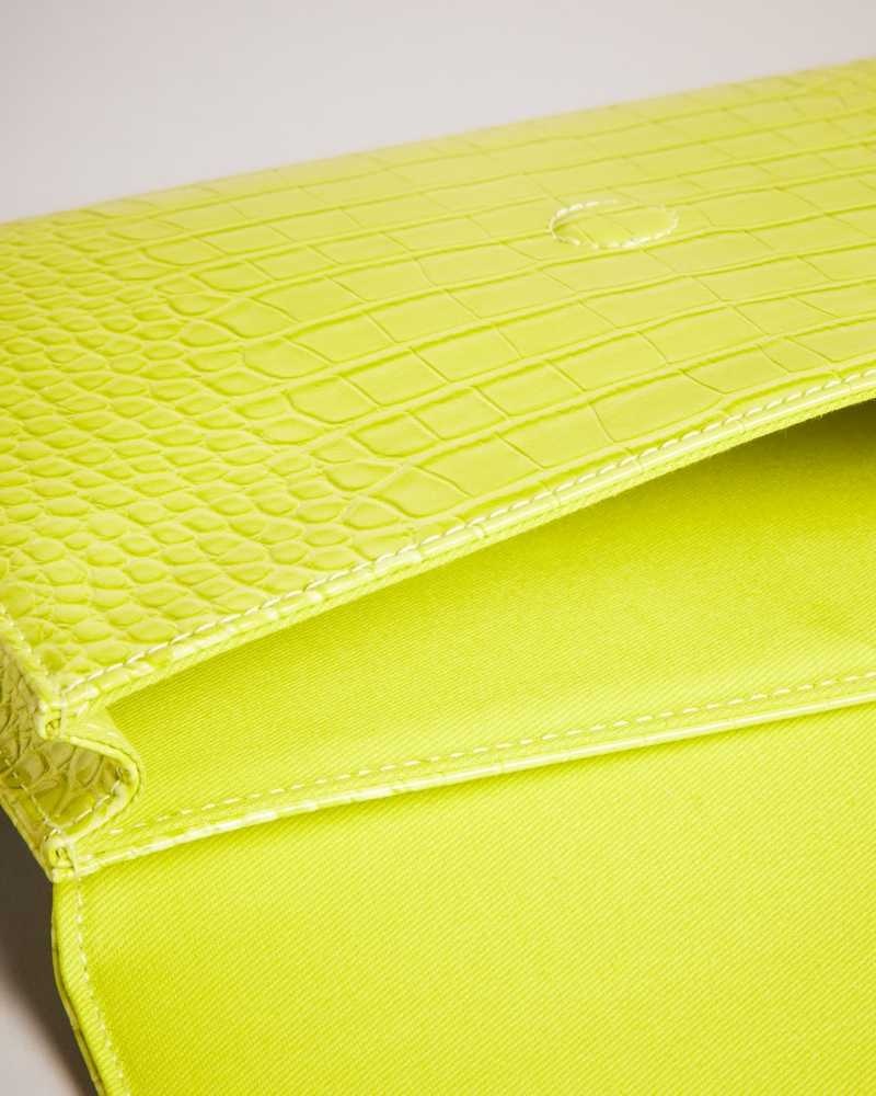 Lime Ted Baker Crocey Croc Detail Debossed Envelope Pouch | US0001264