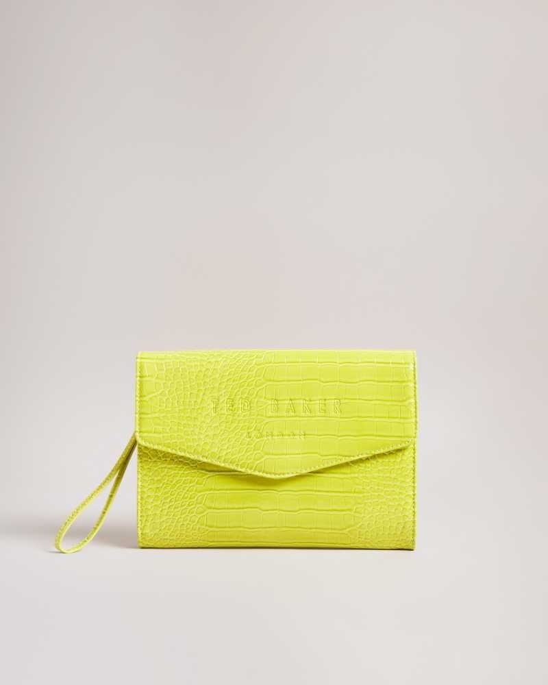 Lime Ted Baker Crocey Croc Detail Debossed Envelope Pouch | US0001264