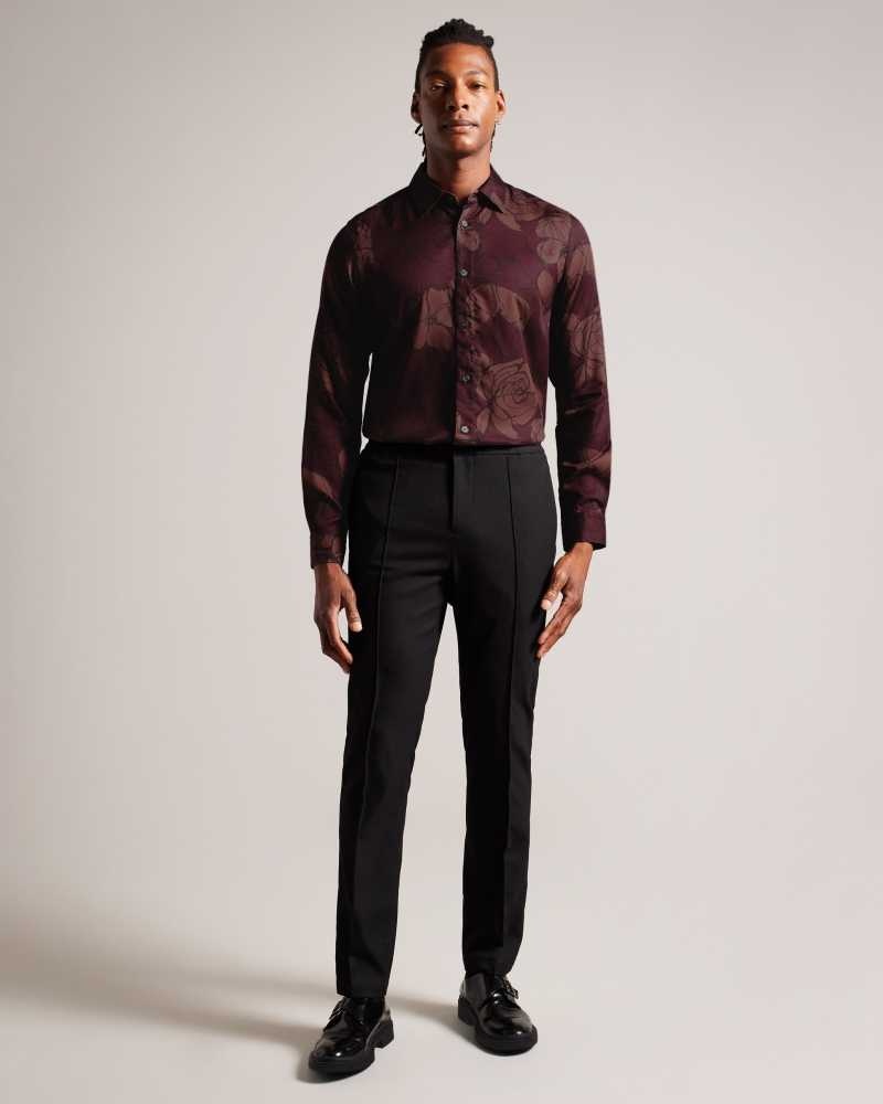 Maroon Ted Baker Bobbio Long Sleeve Sketchy Floral Print Shirt | US0000586