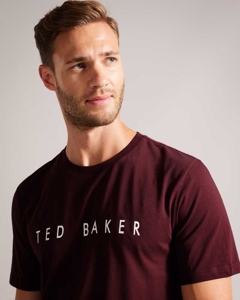 Maroon Ted Baker Broni Short Sleeve Branded T-Shirt | US0000857