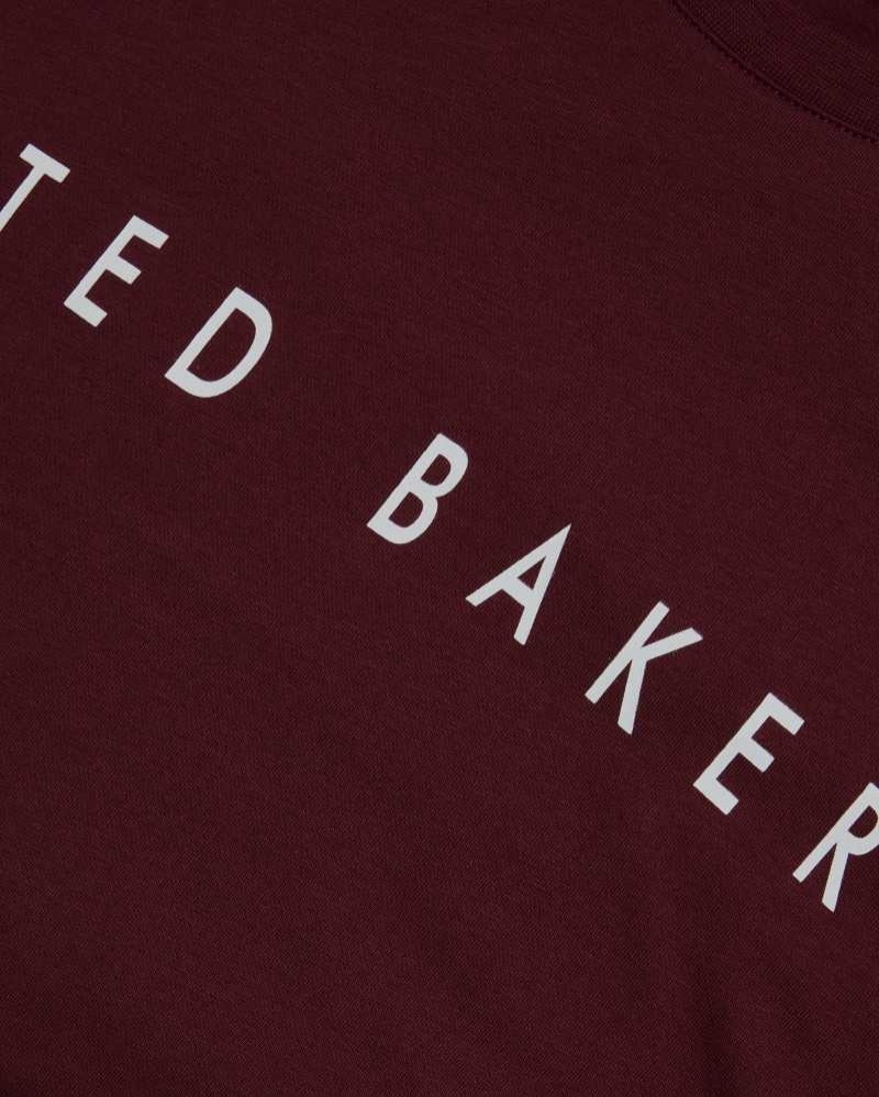 Maroon Ted Baker Broni Short Sleeve Branded T-Shirt | US0000857