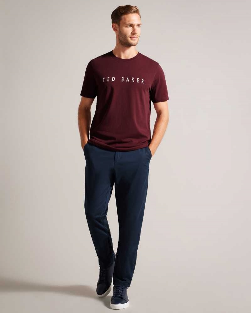 Maroon Ted Baker Broni Short Sleeve Branded T-Shirt | US0000857