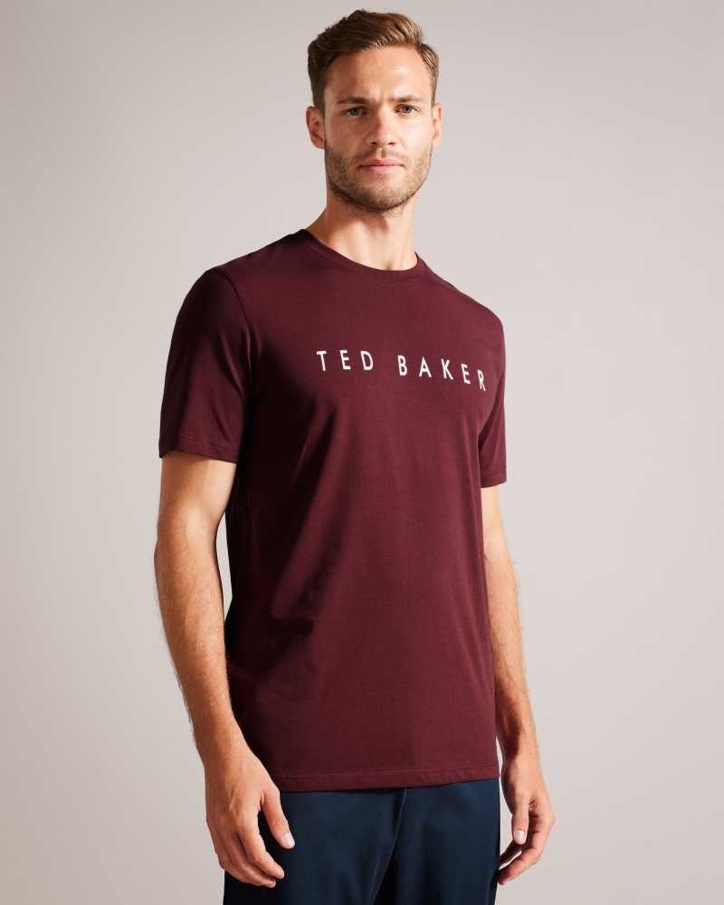 Maroon Ted Baker Broni Short Sleeve Branded T-Shirt | US0000857