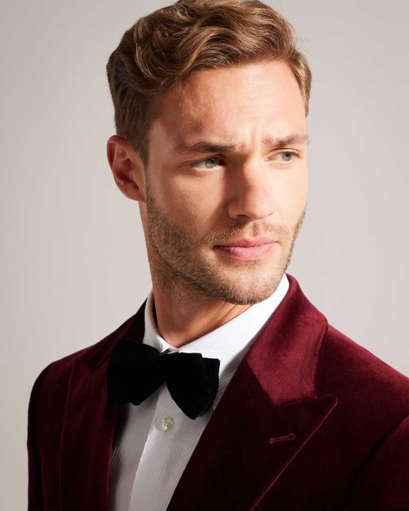 Maroon Ted Baker Edwardj Peaked Lapel Velvet Blazer | US0000181