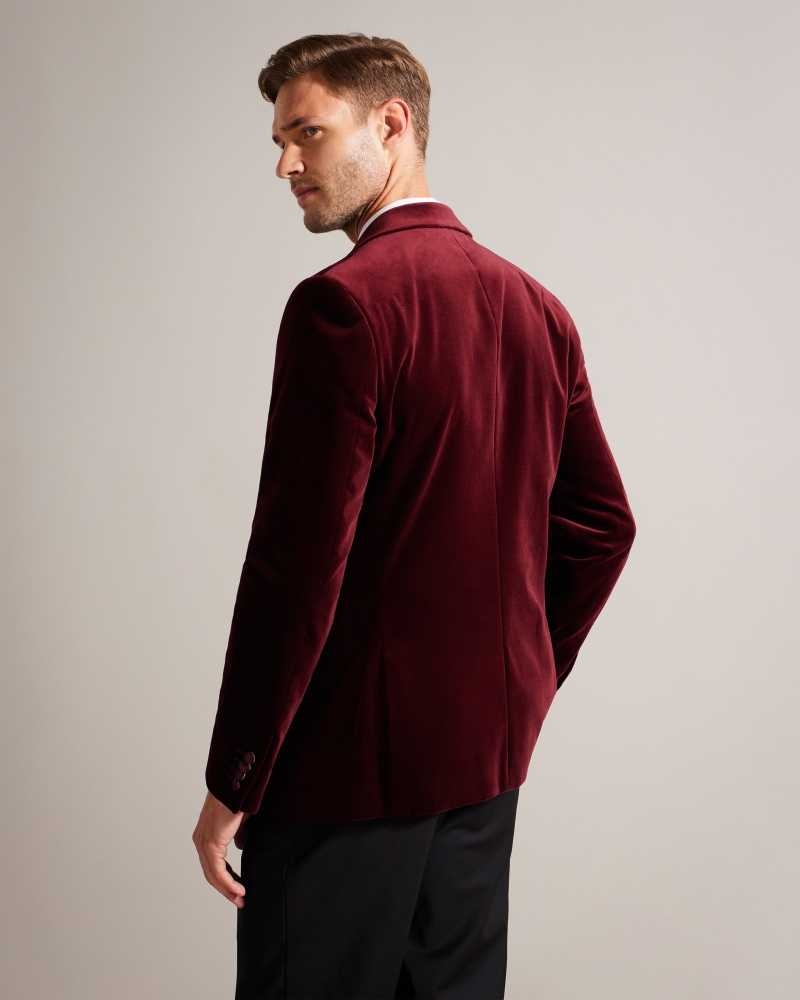 Maroon Ted Baker Edwardj Peaked Lapel Velvet Blazer | US0000181