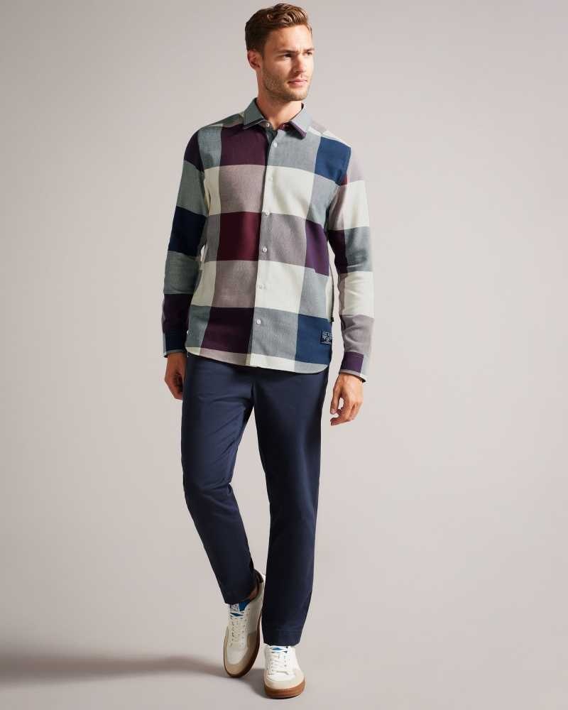 Maroon Ted Baker Neetly Long Sleeve Large Scale Check Shirt | US0000612