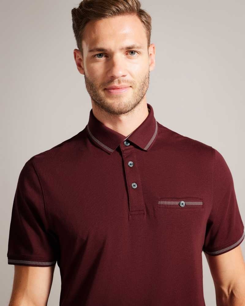 Maroon Ted Baker Tortila Polo Shirt With Striped Details | US0001062