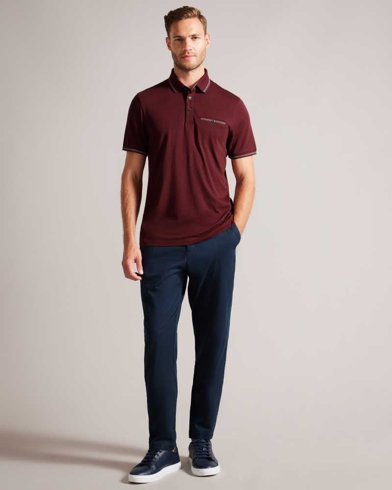 Maroon Ted Baker Tortila Polo Shirt With Striped Details | US0001062