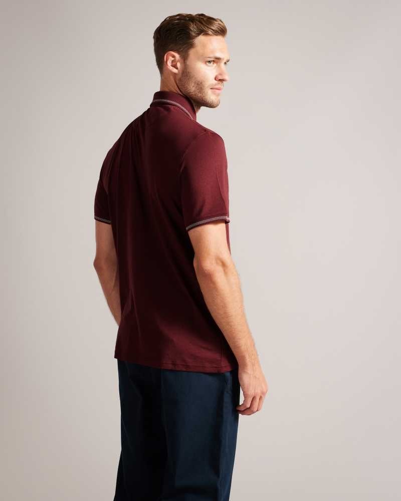 Maroon Ted Baker Tortila Polo Shirt With Striped Details | US0001062