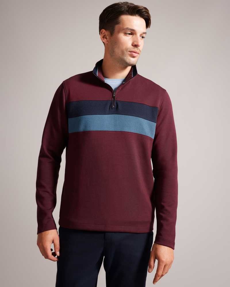 Maroon Ted Baker Veller Long Sleeve Half Zip Jumper | US0000352