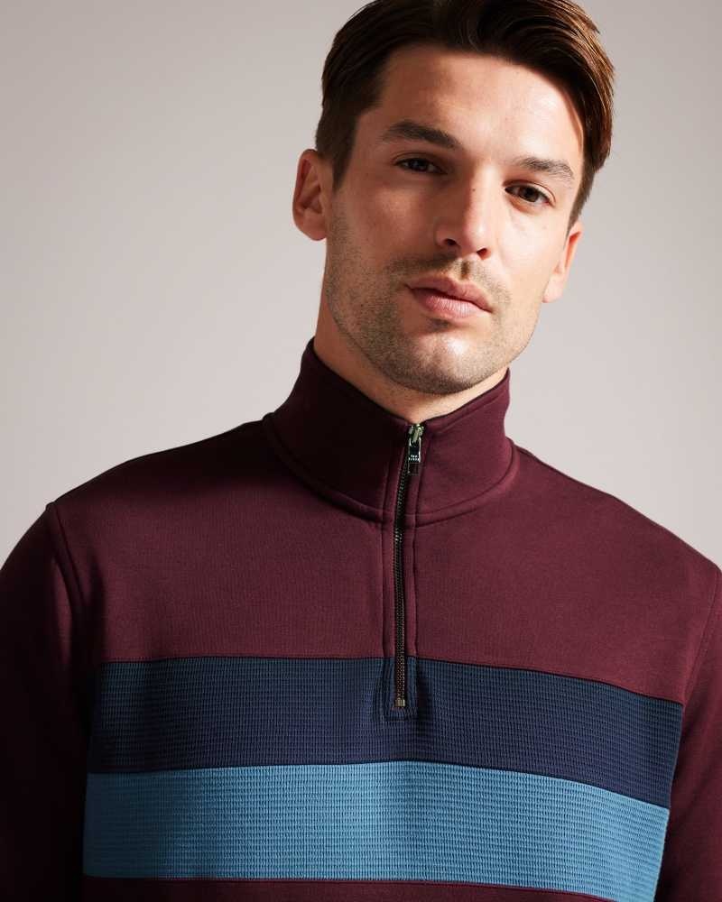 Maroon Ted Baker Veller Long Sleeve Half Zip Jumper | US0000352