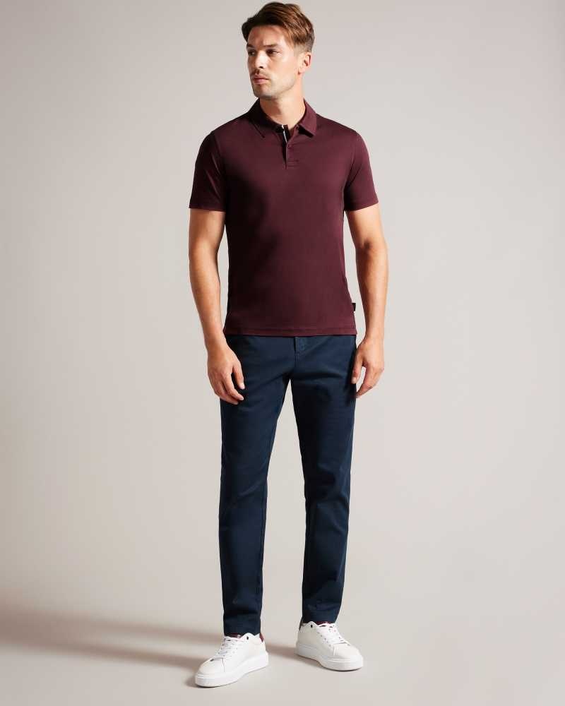 Maroon Ted Baker Zeiter Short Sleeve Slim Fit Polo Shirt | US0000566