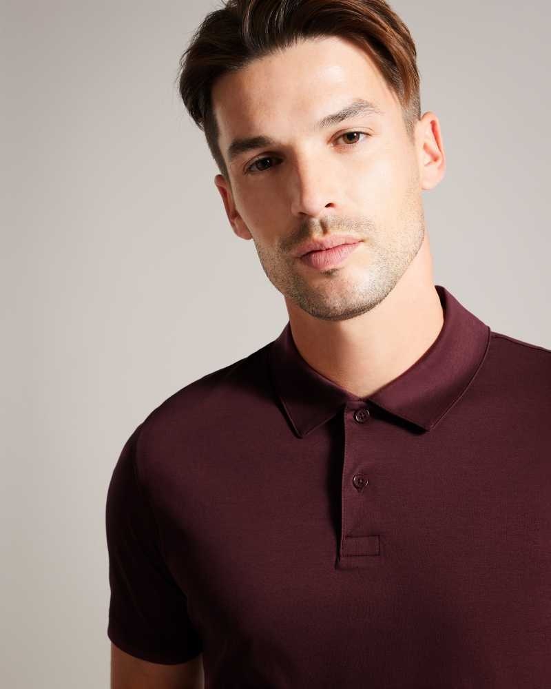 Maroon Ted Baker Zeiter Short Sleeve Slim Fit Polo Shirt | US0000566