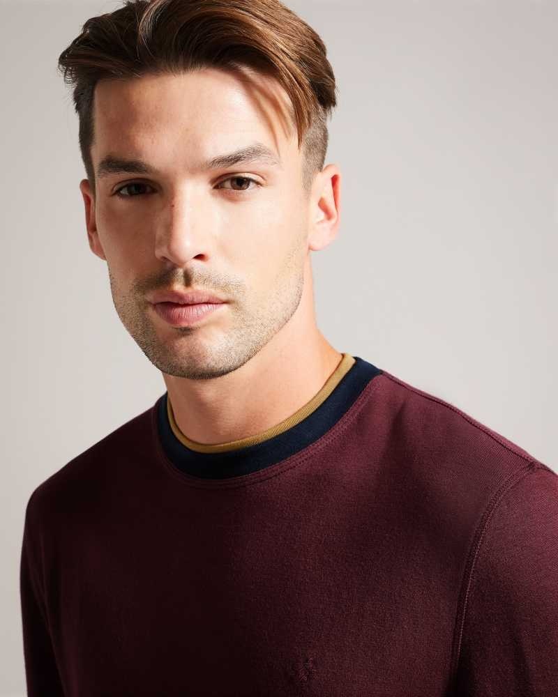 Maroon Ted Baker Zylem Long Sleeve Soft Touch Sweatshirt | US0000801