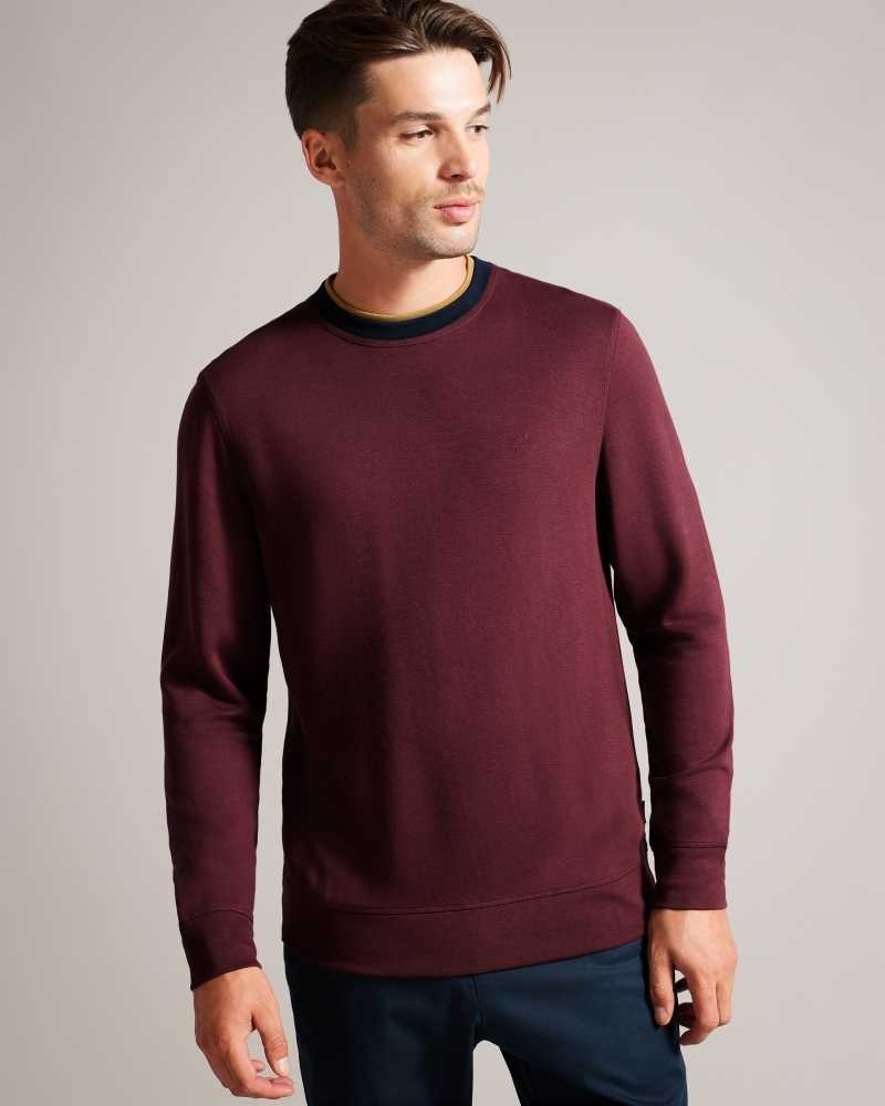 Maroon Ted Baker Zylem Long Sleeve Soft Touch Sweatshirt | US0000801