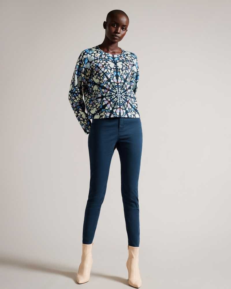 Medium Blue Ted Baker Ashlina Kaleidoscope Print Boxy Fit Top | US0000390