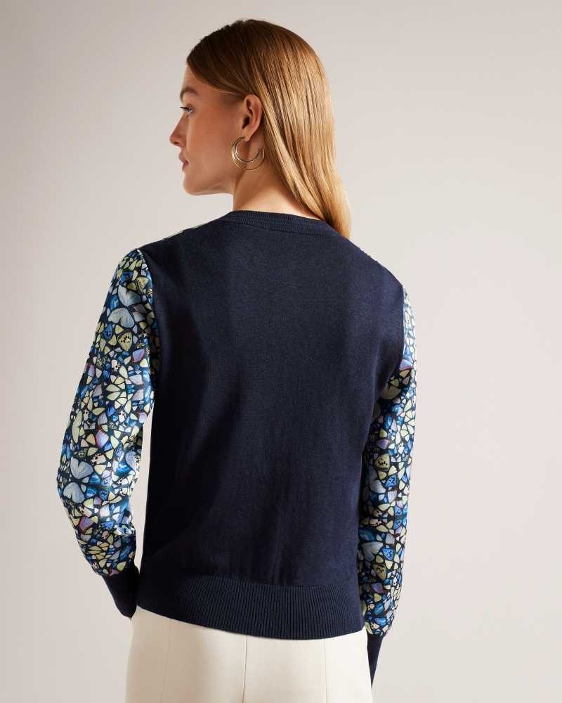 Medium Blue Ted Baker Brieli Woven Front Cardigan Cardigan | US0000417