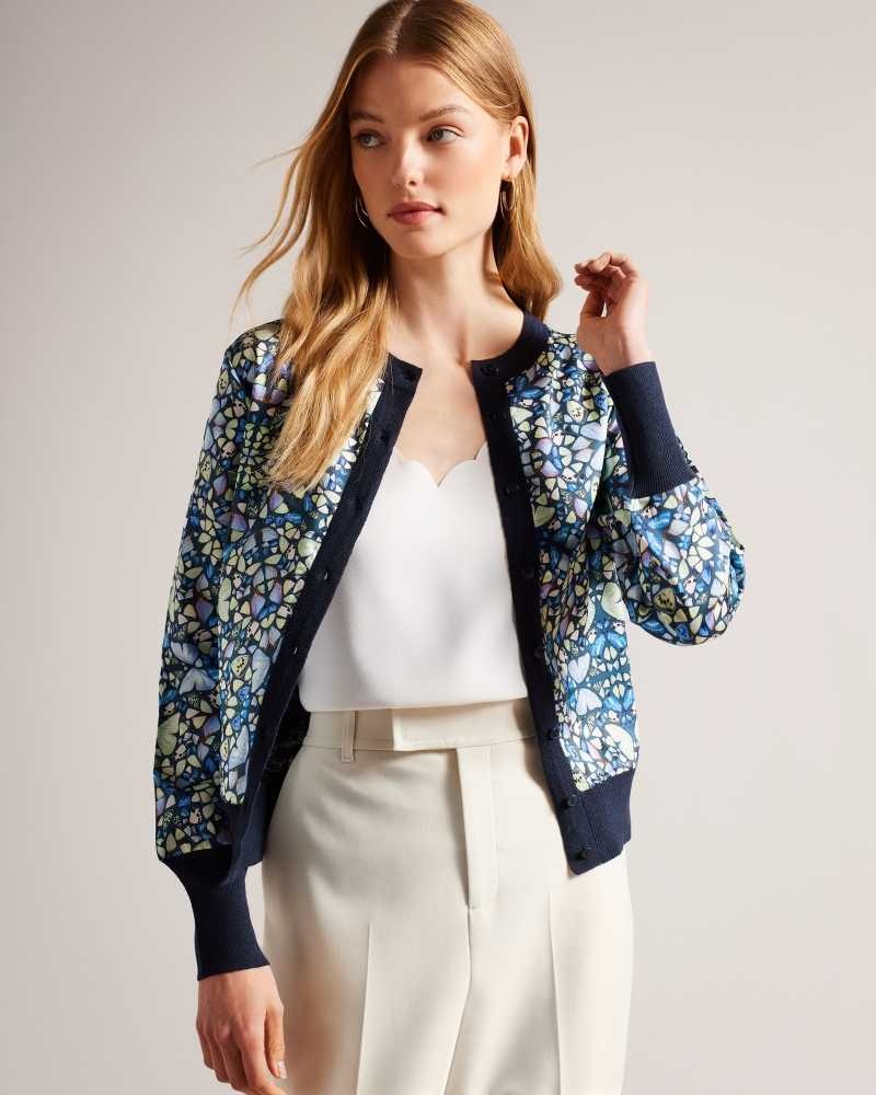 Medium Blue Ted Baker Brieli Woven Front Cardigan Cardigan | US0000417