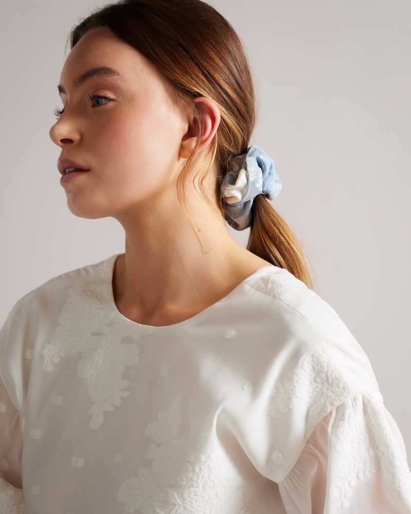 Medium Blue Ted Baker Florset New Romantic Printed Scrunchie | US0001906